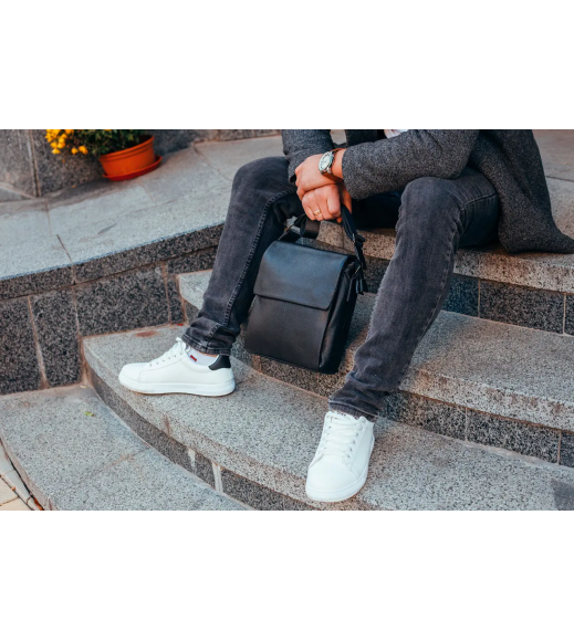 Мужская кожаная сумка-мессенджер, барсетка на одно плечо 22x26x6 Tiding Bag 75-5271 черная