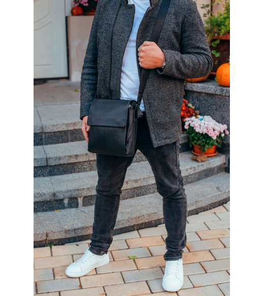 Мужская кожаная сумка-мессенджер, барсетка на одно плечо 22x26x6 Tiding Bag 75-5271 черная