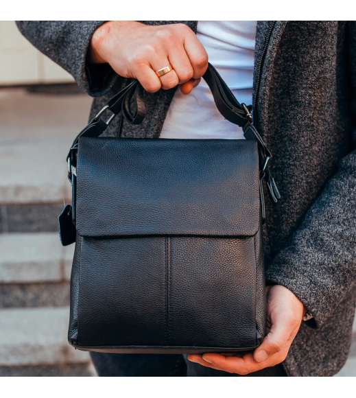 Мужская кожаная сумка-мессенджер, барсетка на одно плечо 22x26x6 Tiding Bag 75-5271 черная