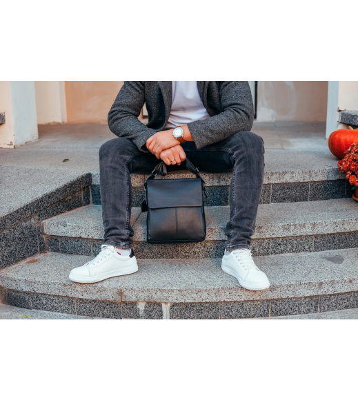 Мужская кожаная сумка-мессенджер, барсетка на одно плечо 22x26x6 Tiding Bag 75-5271 черная