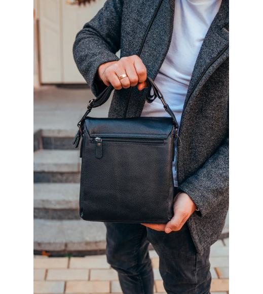 Мужская кожаная сумка-мессенджер, барсетка на одно плечо 22x26x6 Tiding Bag 75-5271 черная