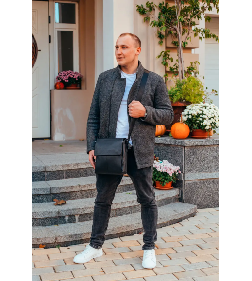 Мужская кожаная сумка-мессенджер, барсетка на одно плечо 22x26x6 Tiding Bag 75-5271 черная