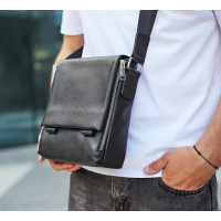 Кожаная мужская сумка-мессенджер 21x24x6, барсетка из натуральной кожи Tiding Bag 9389 черная