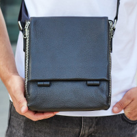 Кожаная мужская сумка-мессенджер 21x24x6, барсетка из натуральной кожи Tiding Bag 9389 черная