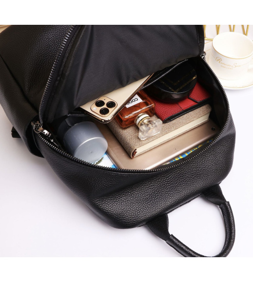 Женский рюкзак кожаный городского типа 23х30х13, сумка на спину под мат, черная