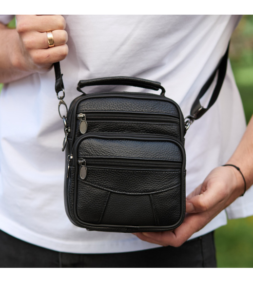 Мужская сумка-барсетка кожаная 17x21x9, сумочка планшет для гаджетов Tiding Bag 32051 черная