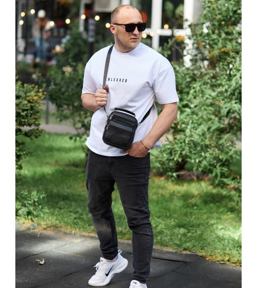 Мужская сумка-барсетка кожаная 17x21x9, сумочка планшет для гаджетов Tiding Bag 32051 черная