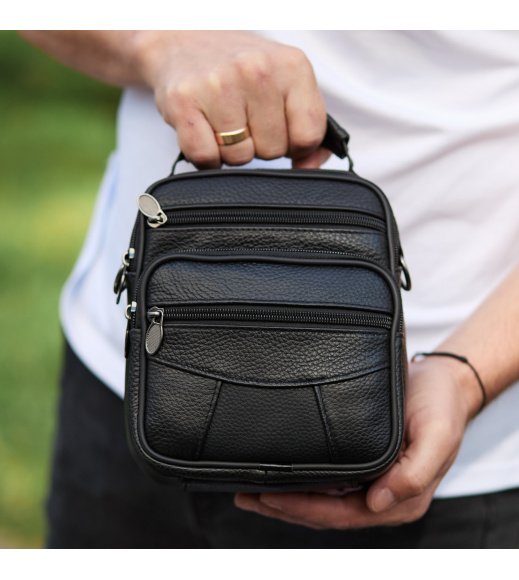 Мужская сумка-барсетка кожаная 17x21x9, сумочка планшет для гаджетов Tiding Bag 32051 черная
