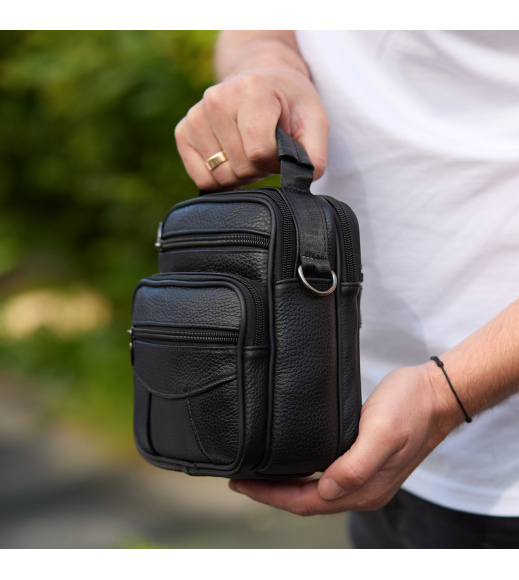 Мужская сумка-барсетка кожаная 17x21x9, сумочка планшет для гаджетов Tiding Bag 32051 черная