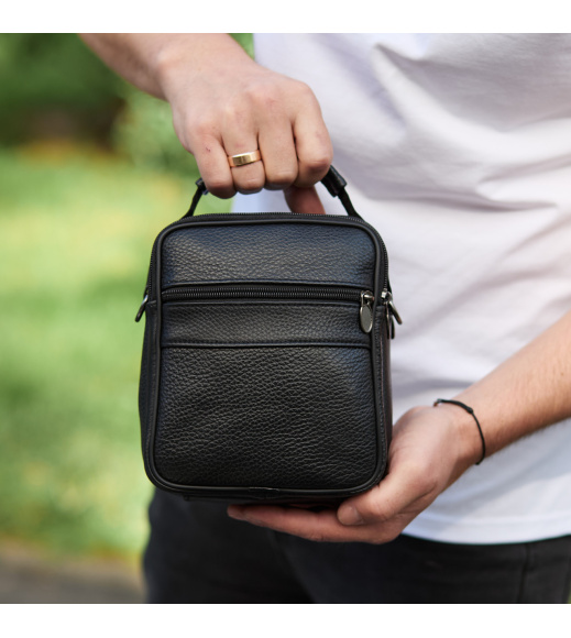 Мужская сумка-барсетка кожаная 17x21x9, сумочка планшет для гаджетов Tiding Bag 32051 черная