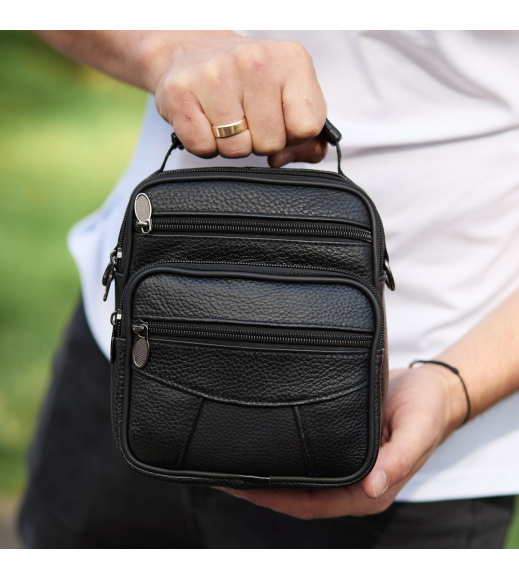 Мужская сумка-барсетка кожаная 17x21x9, сумочка планшет для гаджетов Tiding Bag 32051 черная