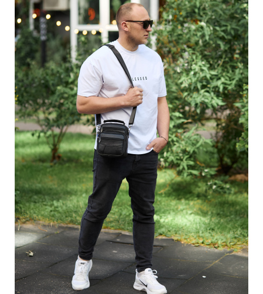 Мужская сумка-барсетка кожаная 17x21x9, сумочка планшет для гаджетов Tiding Bag 32051 черная