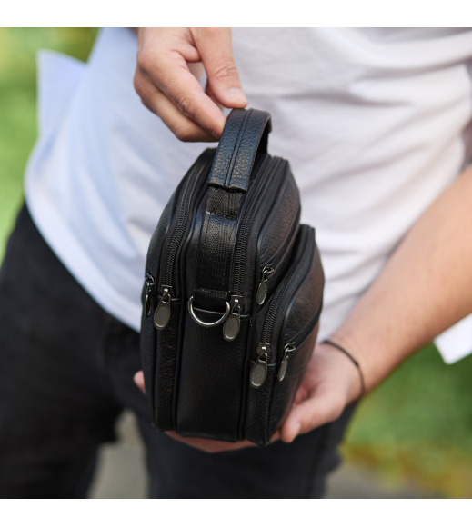 Мужская сумка-барсетка кожаная 17x21x9, сумочка планшет для гаджетов Tiding Bag 32051 черная