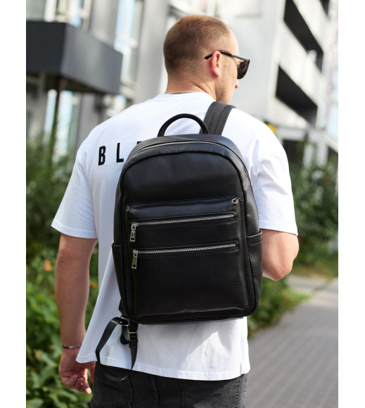 Городской мужской рюкзак из натуральной кожи 41х30х17, сумка для ноутбука и документов, черный.