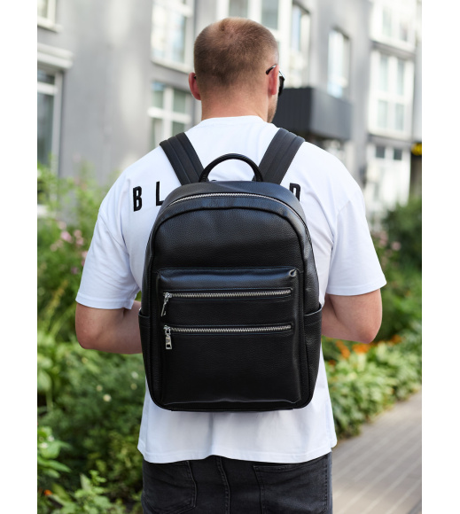 Городской мужской рюкзак из натуральной кожи 41х30х17, сумка для ноутбука и документов, черный.