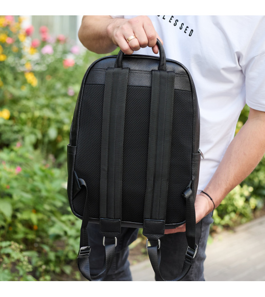 Городской мужской рюкзак из натуральной кожи 41х30х17, сумка для ноутбука и документов, черный.