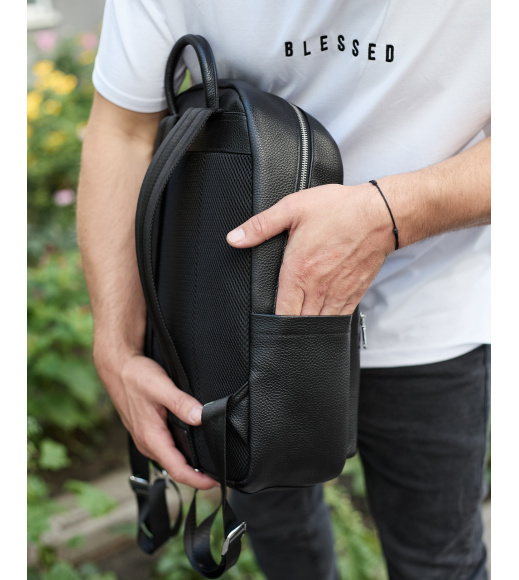Городской мужской рюкзак из натуральной кожи 41х30х17, сумка для ноутбука и документов, черный.