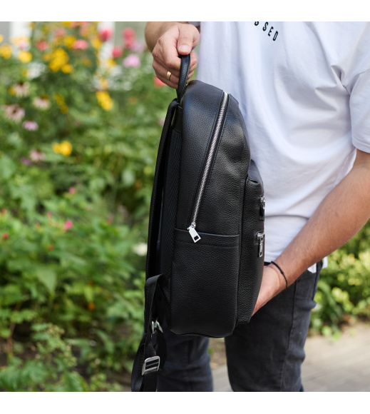 Городской мужской рюкзак из натуральной кожи 41х30х17, сумка для ноутбука и документов, черный.