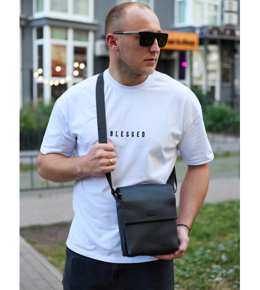 Мужская сумка барсетка на одно плечо 17.5х22х6, нагрудный мессенджер для телефона, черный