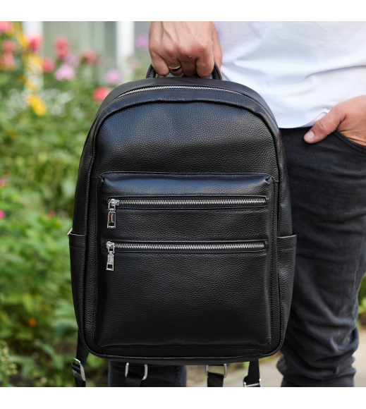 Городской мужской рюкзак из натуральной кожи 41х30х17, сумка для ноутбука и документов, черный.