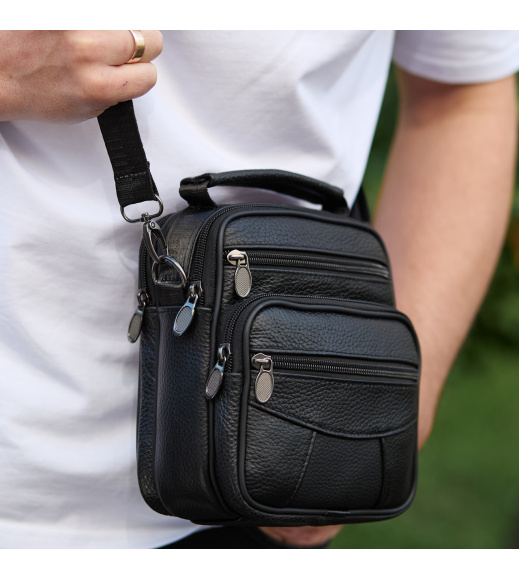 Мужская сумка-барсетка кожаная 17x21x9, сумочка планшет для гаджетов Tiding Bag 32051 черная