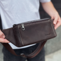 Сумка-бананка из кожи 24х11х8, мужской крейзи хорс для гаджетов на пояс CH-7371 коричневая