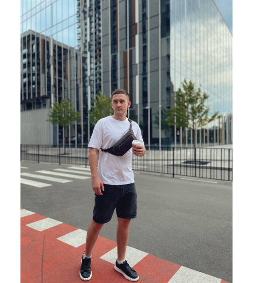 Сумка-бананка из кожи 24х11х8, мужской крейзи хорс для гаджетов на пояс CH-7371 коричневая