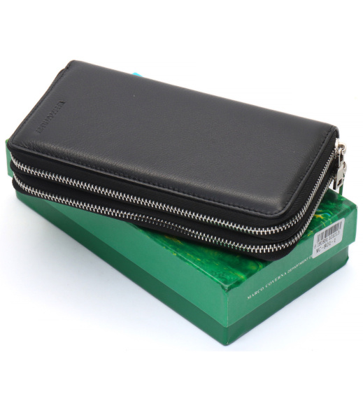 Черный мужской клатч на две молнии из натуральной кожи Marco Coverna MC-801-1