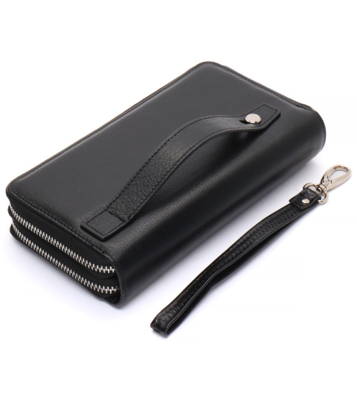 Черный мужской клатч на две молнии из натуральной кожи Marco Coverna MC-801-1