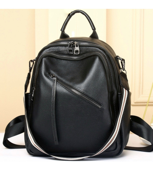 Стильная женская сумка на плечи 25х33х14, рюкзак из натуральной кожи, черный