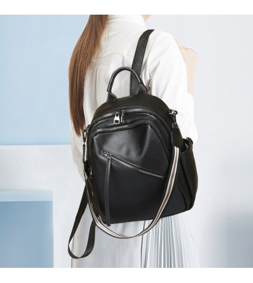 Стильная женская сумка на плечи 25х33х14, рюкзак из натуральной кожи, черный