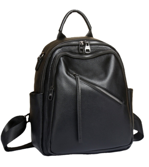 Стильная женская сумка на плечи 25х33х14, рюкзак из натуральной кожи, черный