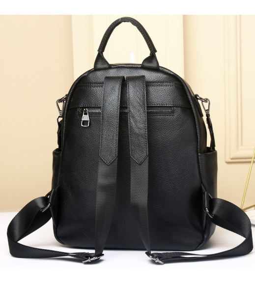 Стильная женская сумка на плечи 25х33х14, рюкзак из натуральной кожи, черный