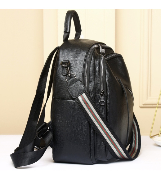 Стильная женская сумка на плечи 25х33х14, рюкзак из натуральной кожи, черный