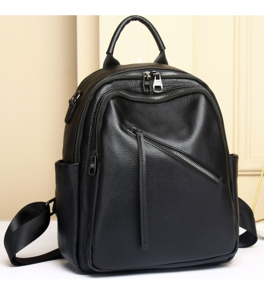 Стильная женская сумка на плечи 25х33х14, рюкзак из натуральной кожи, черный