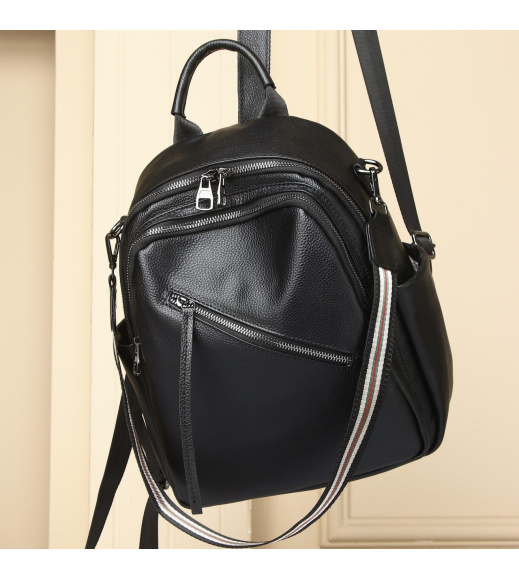 Стильная женская сумка на плечи 25х33х14, рюкзак из натуральной кожи, черный