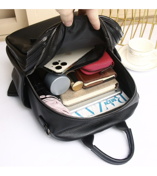 Стильная женская сумка на плечи 25х33х14, рюкзак из натуральной кожи, черный