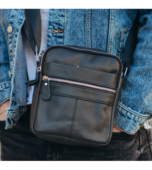 Сумка-барсетка мужская 19х22х5, мессенджер через кожаное плечо Tiding Bag BON6165 черный