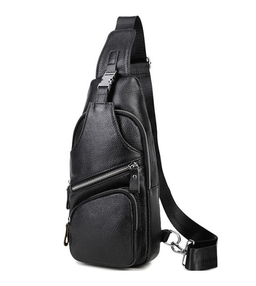 Сумка-слинг мужская на плече 17х32х7, рюкзак нагрудный для кожи TIDING BAG MK16094 черный