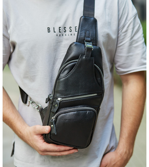 Сумка-слинг мужская на плече 17х32х7, рюкзак нагрудный для кожи TIDING BAG MK16094 черный