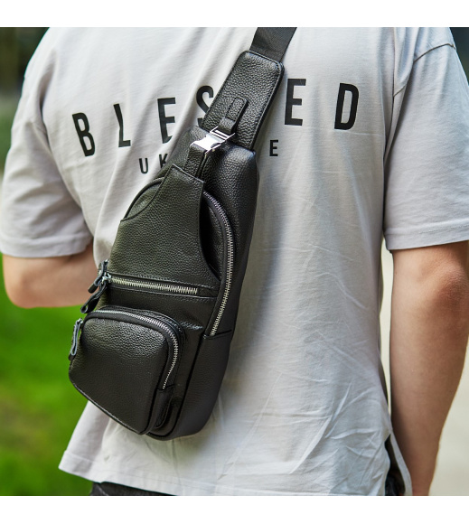 Сумка-слинг мужская на плече 17х32х7, рюкзак нагрудный для кожи TIDING BAG MK16094 черный