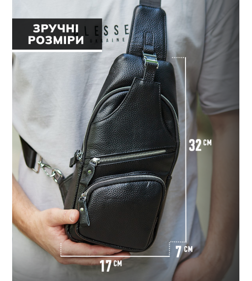 Сумка-слинг мужская на плече 17х32х7, рюкзак нагрудный для кожи TIDING BAG MK16094 черный
