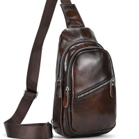 Мужской кожаный слинг на одно плечо 18х32х7, сумка-бананка для города TIDING BAG 62867 коричневая