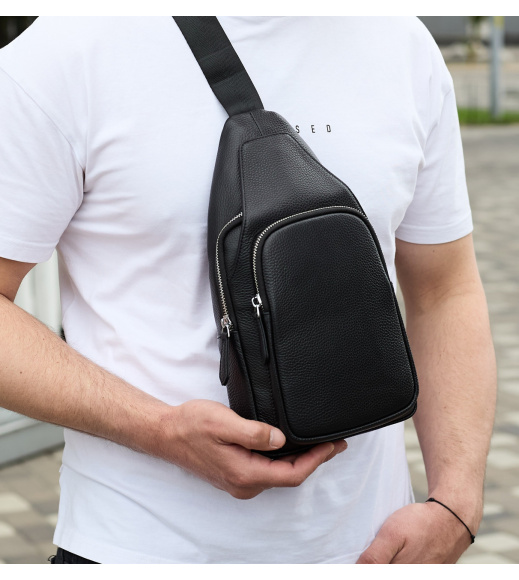 Мужская сумка из натуральной кожи 18х31х7, бананка через плечо Tiding Bag 34091 черная