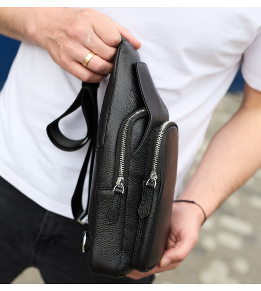 Мужская сумка из натуральной кожи 18х31х7, бананка через плечо Tiding Bag 34091 черная
