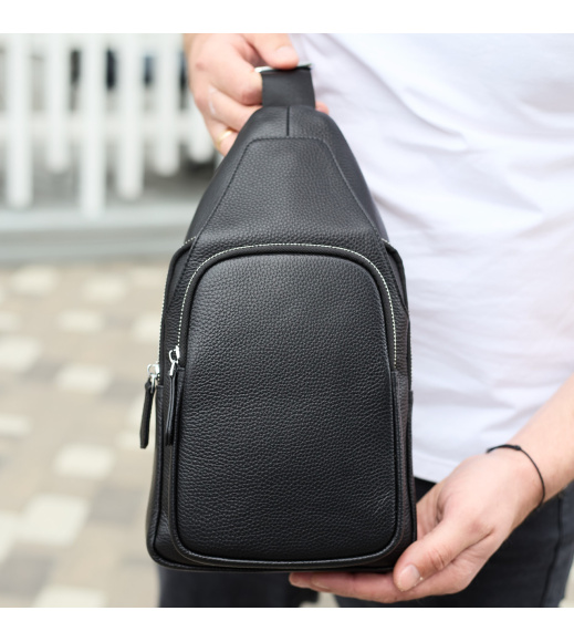 Мужская сумка из натуральной кожи 18х31х7, бананка через плечо Tiding Bag 34091 черная