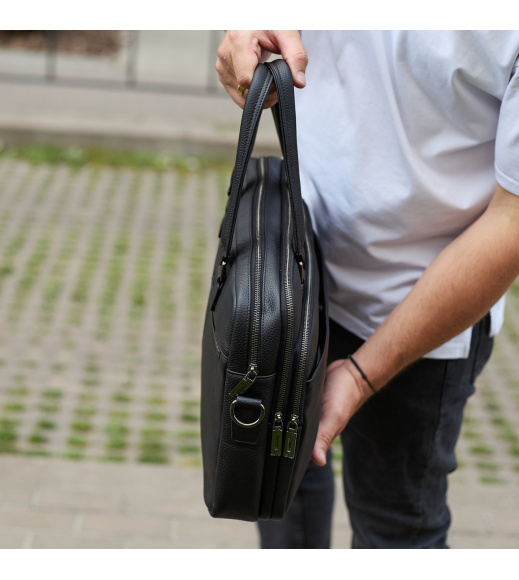 Офисная мужская сумка через плечо 39х29х10, кожаный портфель-мессенджер для бизнеса, черный