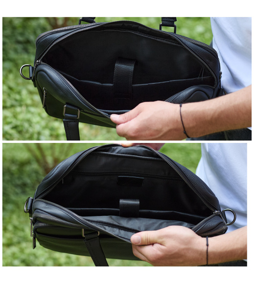 Офисная мужская сумка через плечо 39х29х10, кожаный портфель-мессенджер для бизнеса, черный