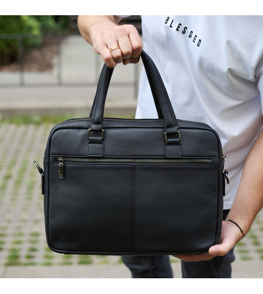 Офисная мужская сумка через плечо 39х29х10, кожаный портфель-мессенджер для бизнеса, черный