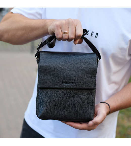 Кожаный мессенджер для мужчины 23х19х7, барсетка через одно плечо, сумка для документов, черная